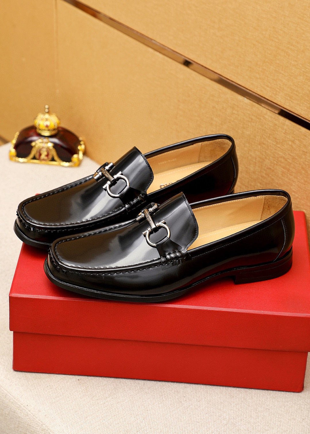 Ferragamo Black Buckle Loafers — front