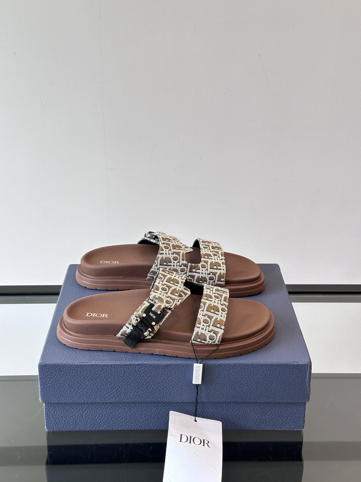 Dior Patterned Strap Slide Sandals — side