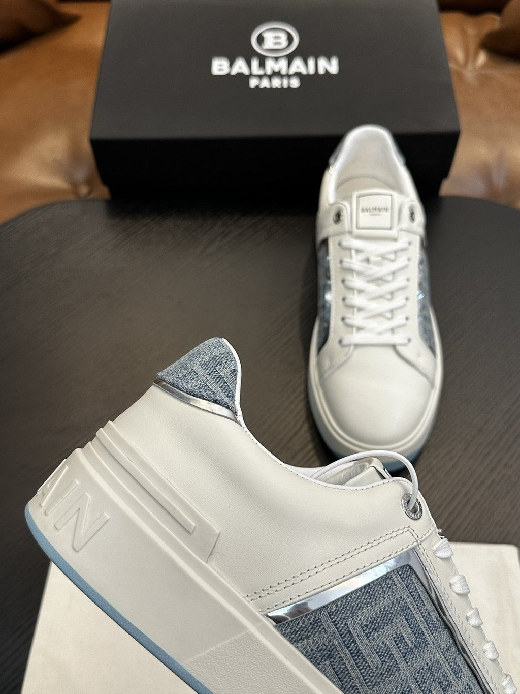 Balmain B-Skate Gray Panel Sneakers — detail