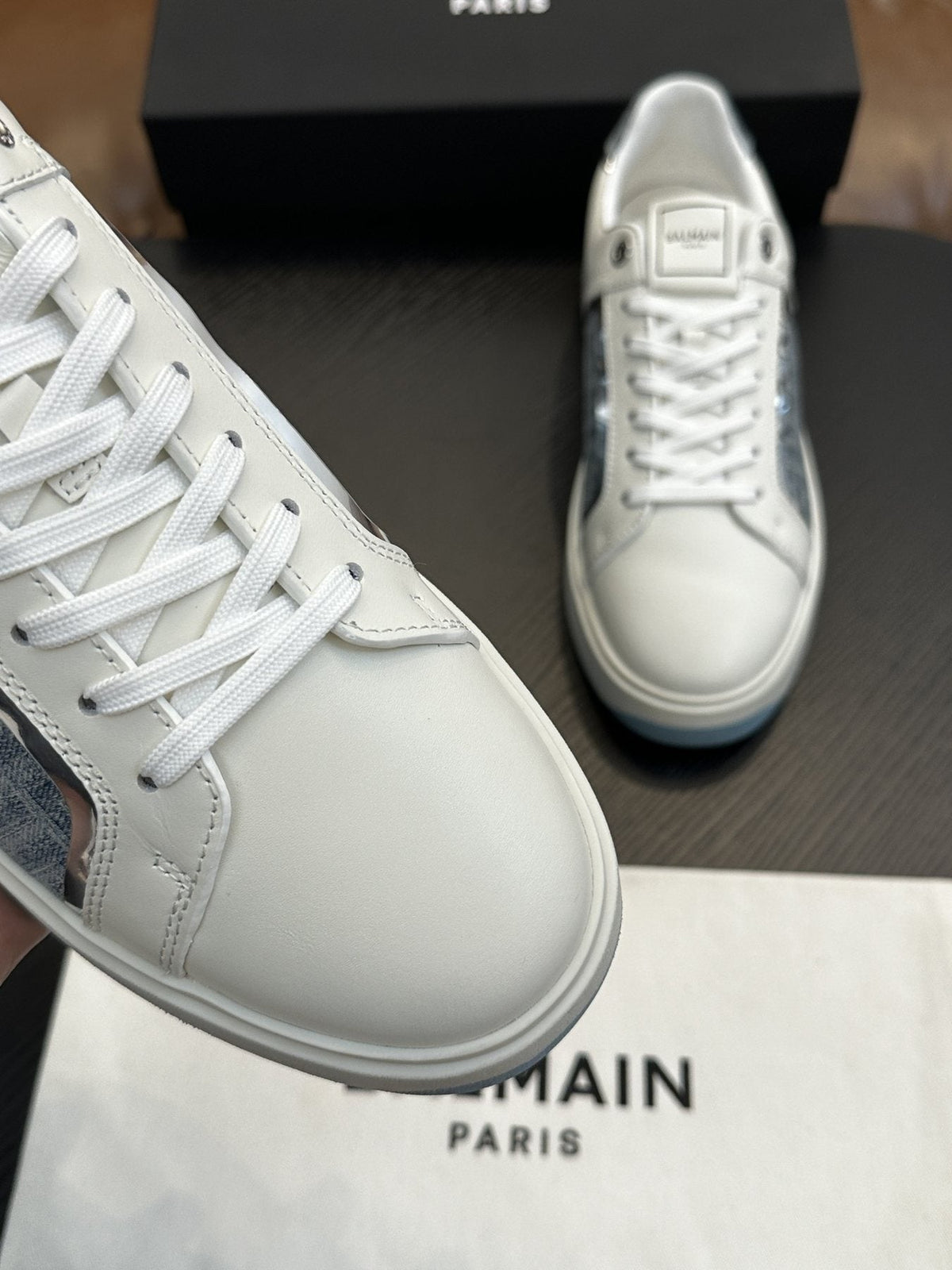 Balmain B-Skate Gray Panel Sneakers — detail