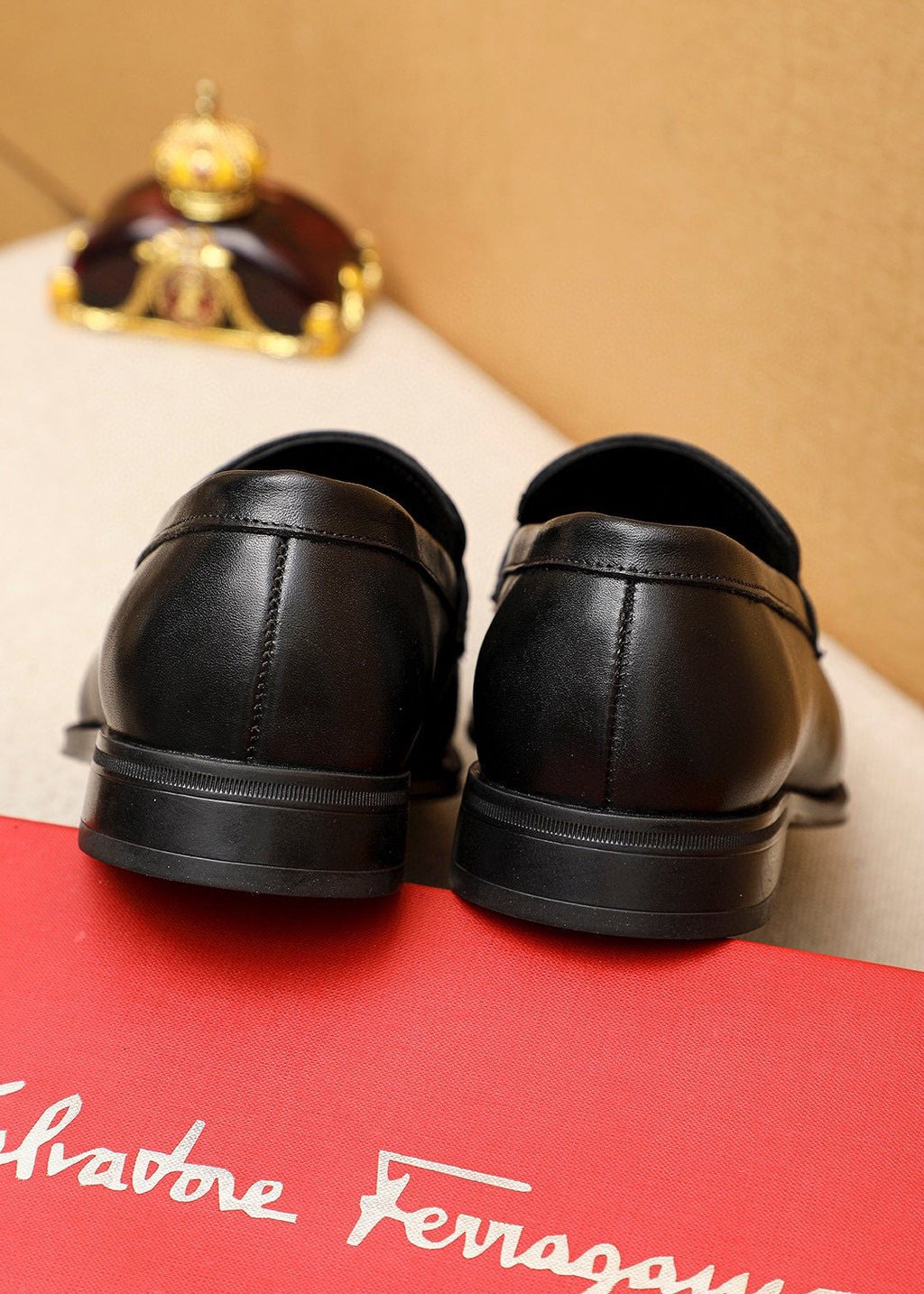 Ferragamo Black Buckle Loafers — back