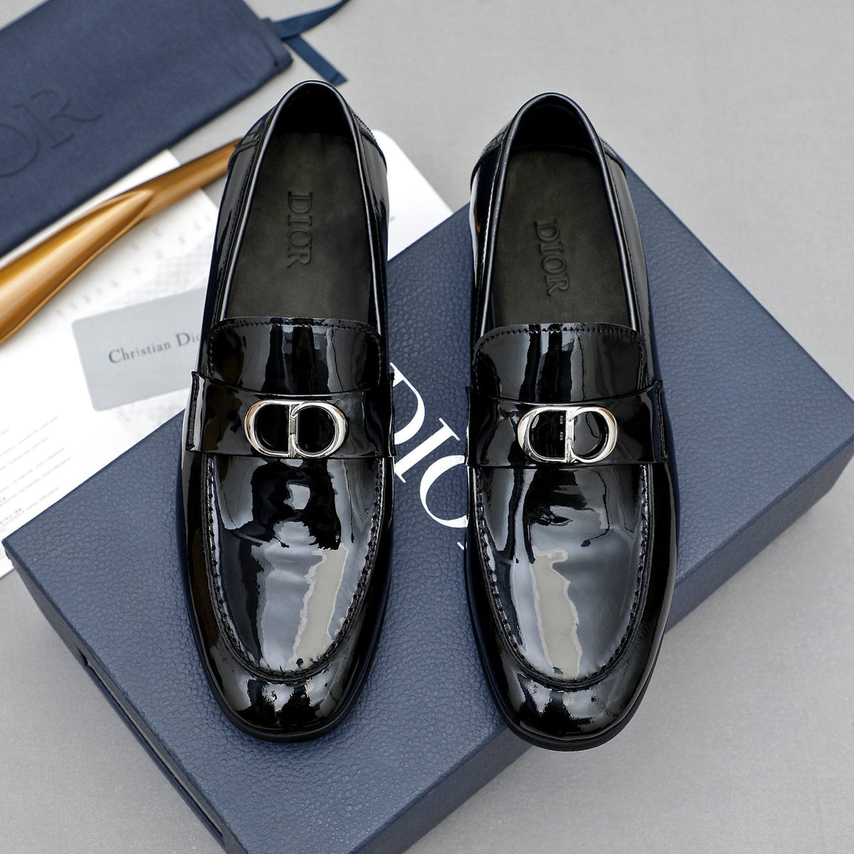Dior Black Patent Leather Loafers — front