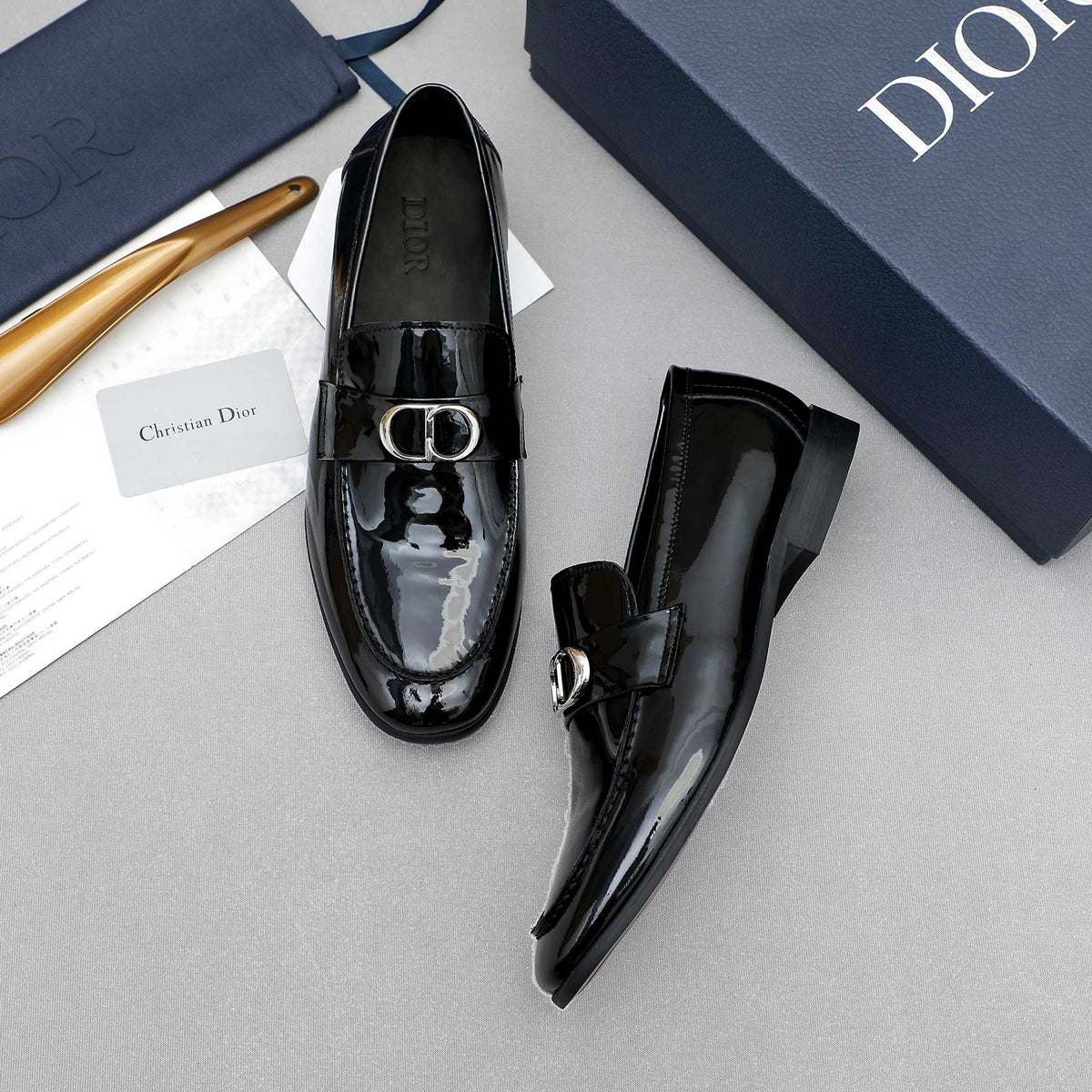 Dior Black Patent Leather Loafers — front