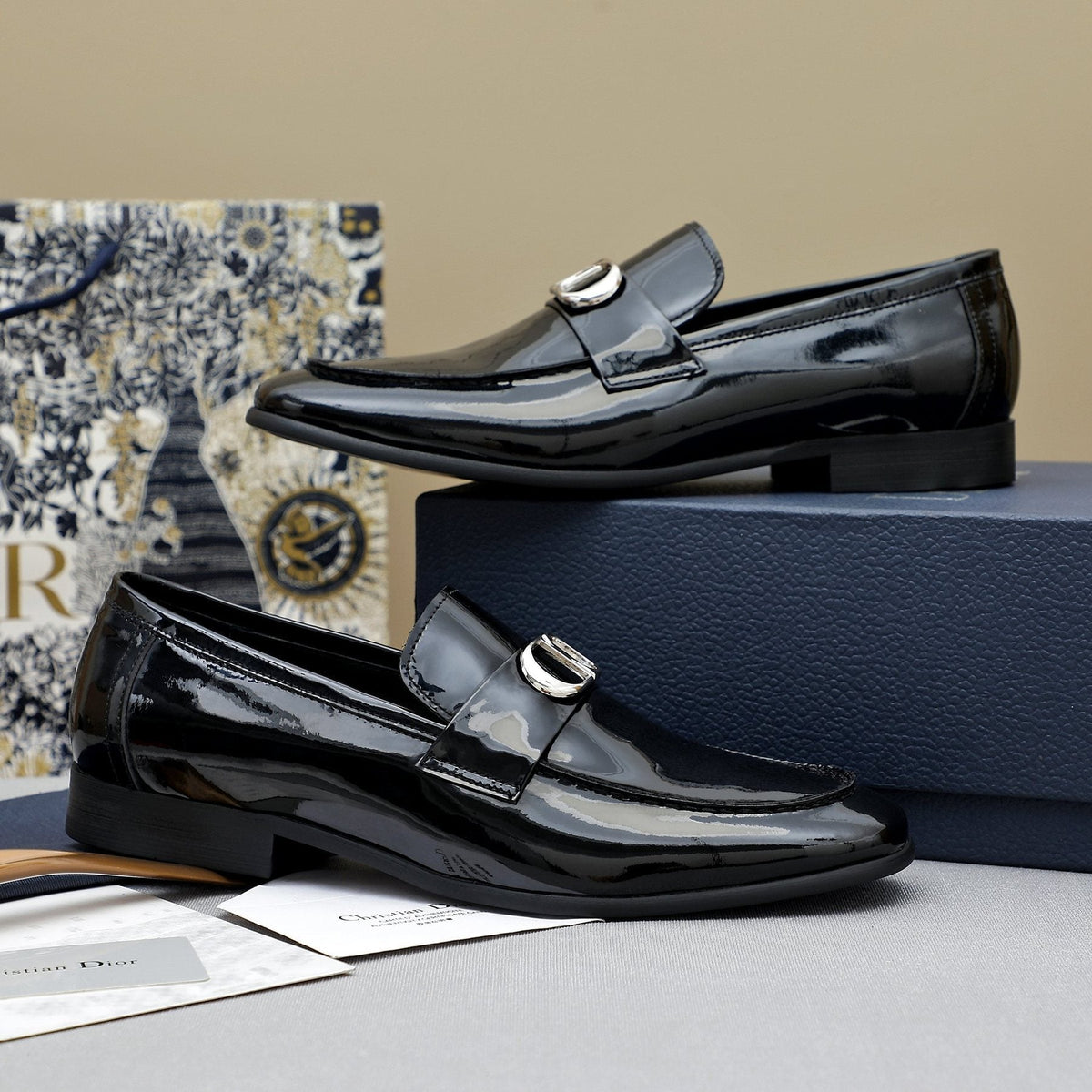 Dior Black Patent Leather Loafers — side