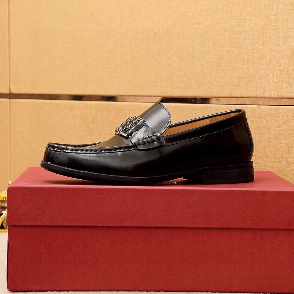Ferragamo Black Leather Hardware Loafers — side