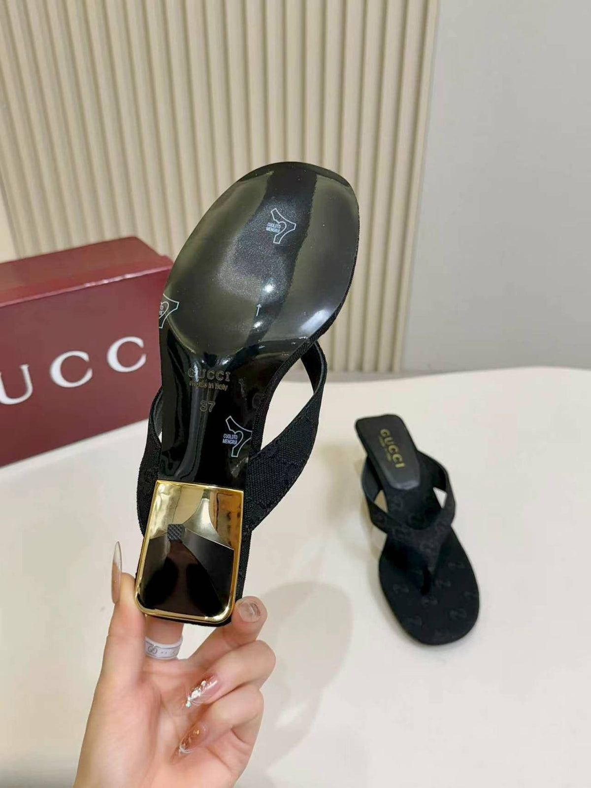 Gucci Monogram Slingback Heeled Sandals — front