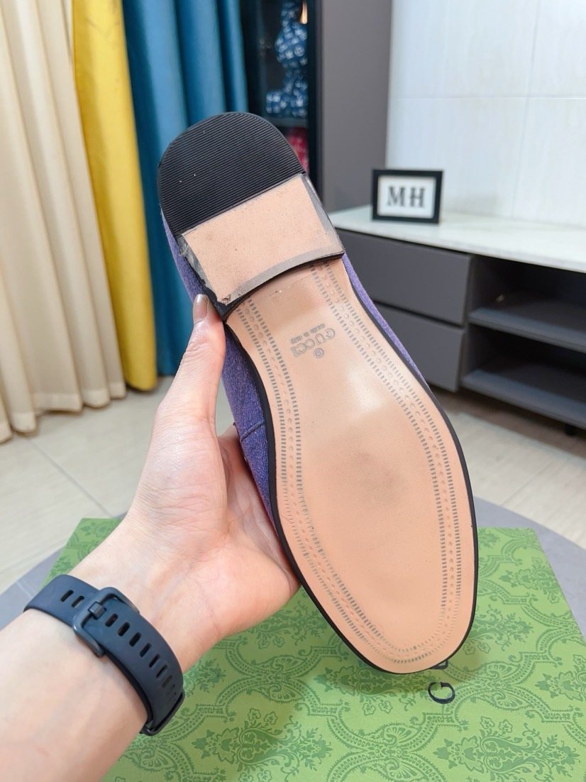 Gucci Purple-Blue Brown-Trim Loafers — back