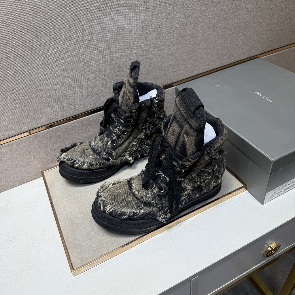 Gray and Black Distressed High-Top Sneakers — front