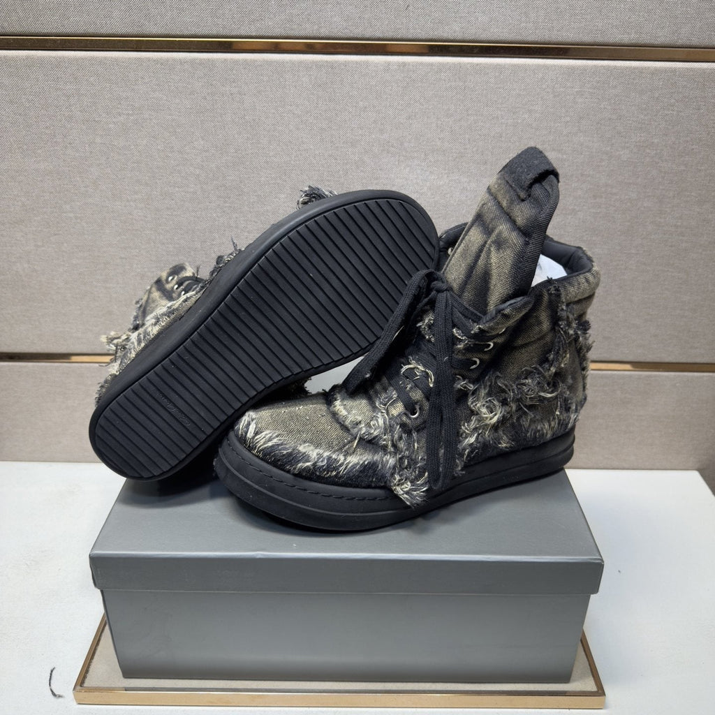 Gray and Black Distressed High-Top Sneakers — back