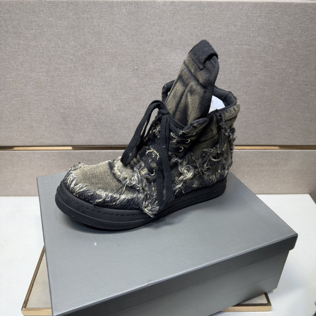 Gray and Black Distressed High-Top Sneakers — front