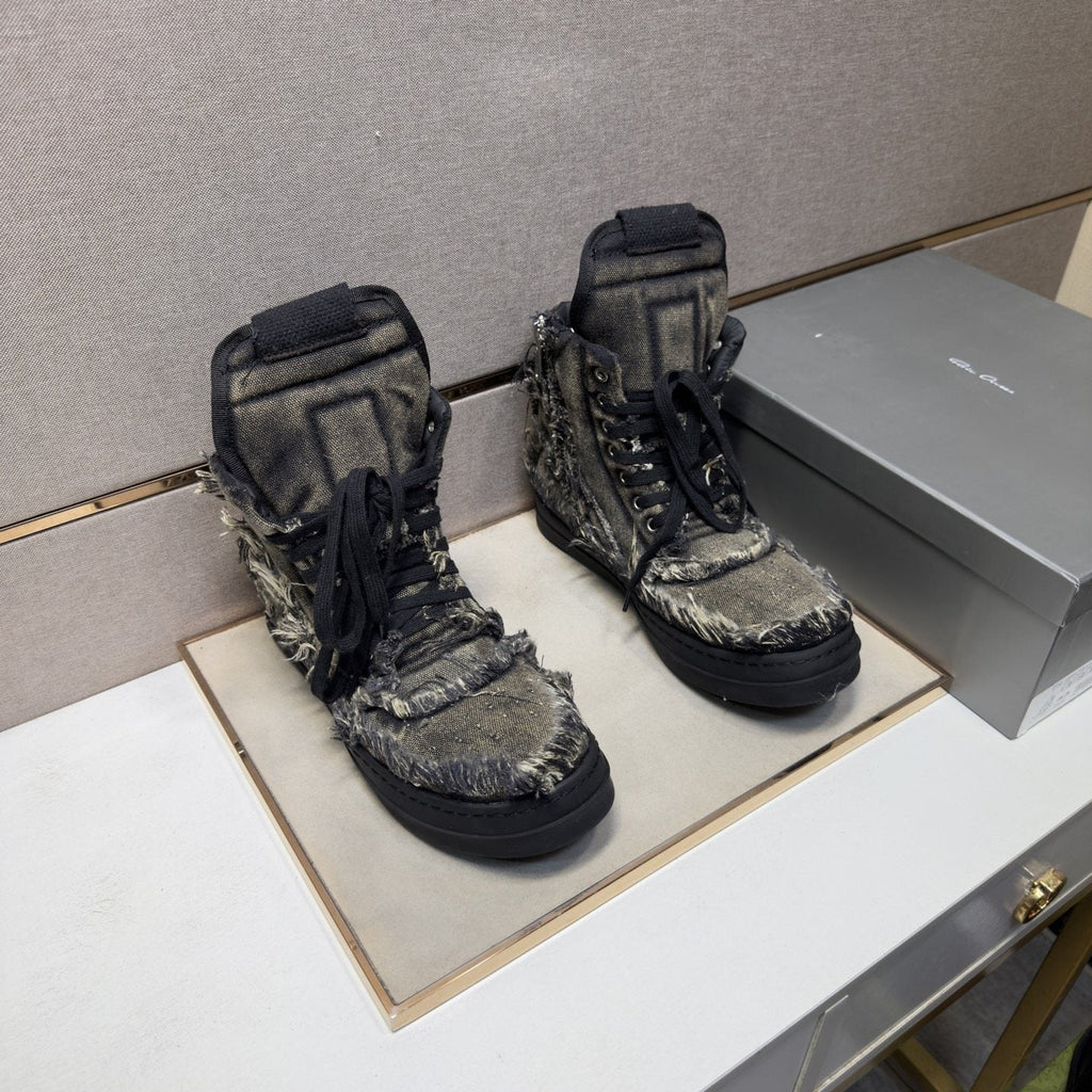 Gray and Black Distressed High-Top Sneakers — hero