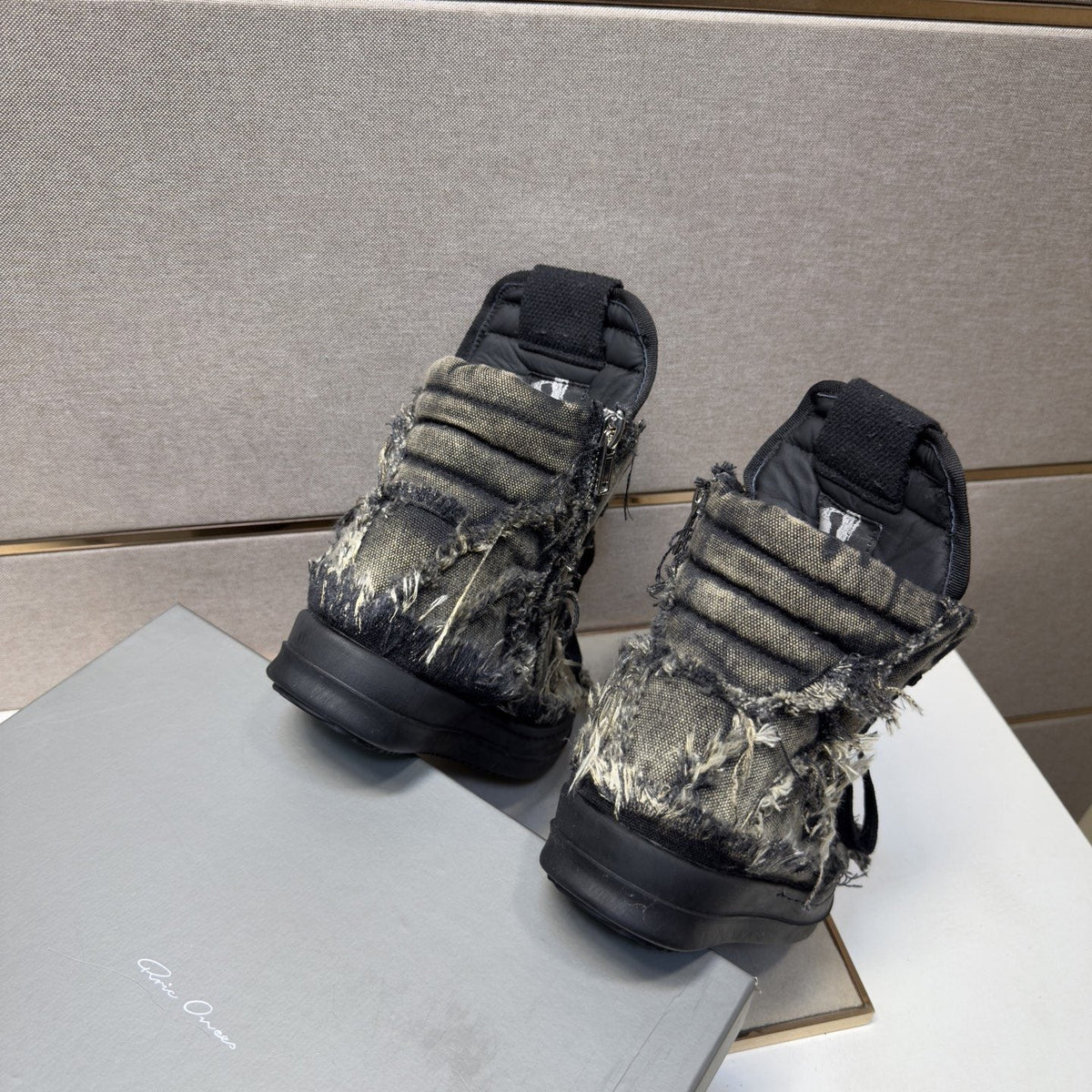 Gray and Black Distressed High-Top Sneakers — front