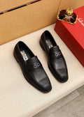 Ferragamo Black Textured Leather Loafers — hero