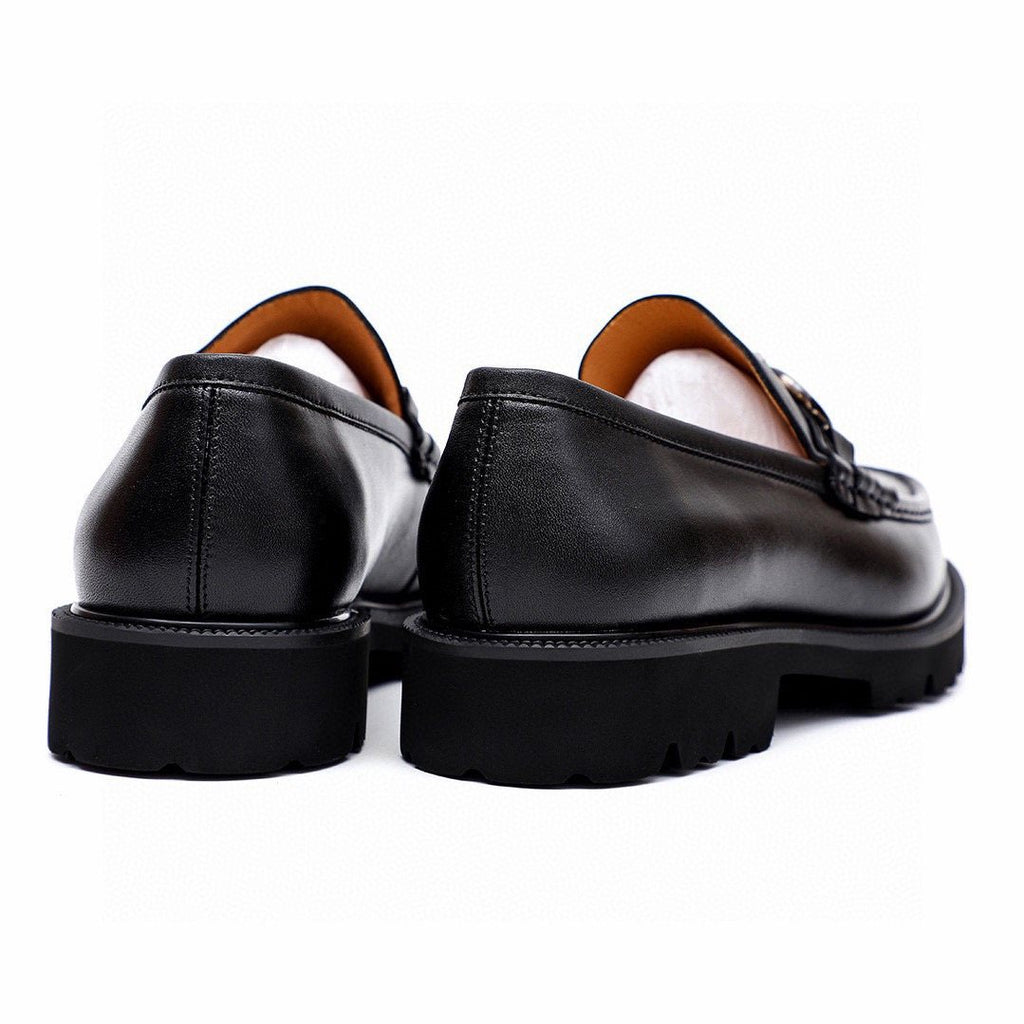 微商相册测试鞋子-Ferragamo Black Lug Sole Bit Loafers — back