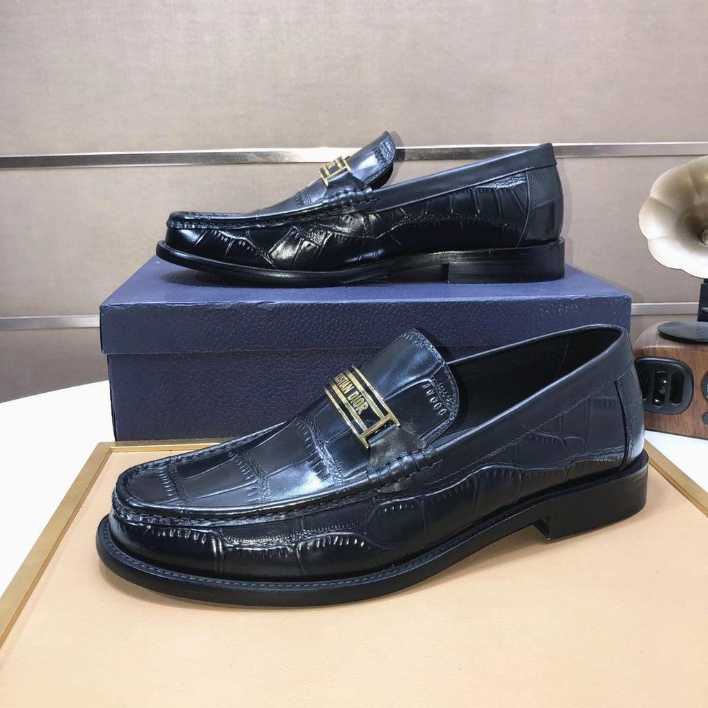 Dior Black Embossed Loafers — front