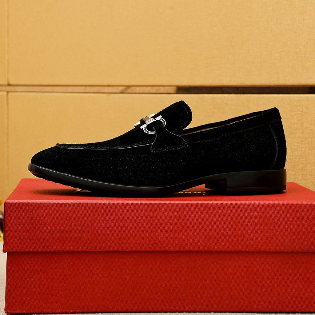 Black Suede Buckle Slip-On Loafers — side