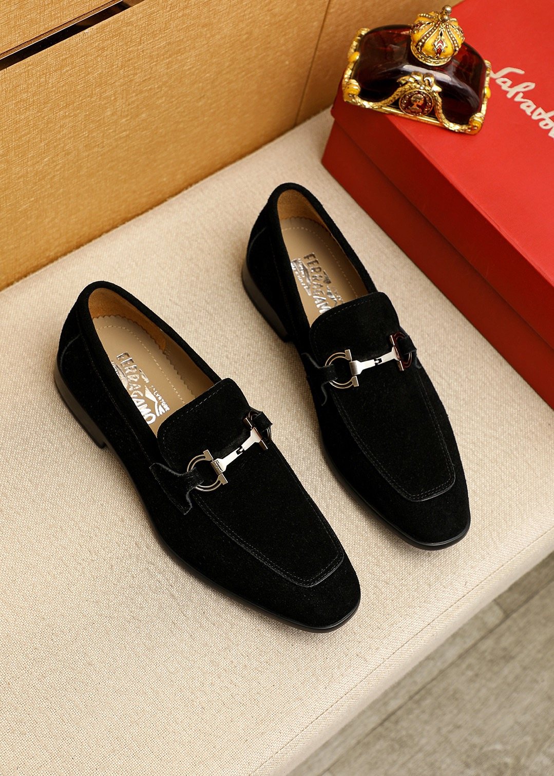 Black Suede Buckle Slip-On Loafers — hero