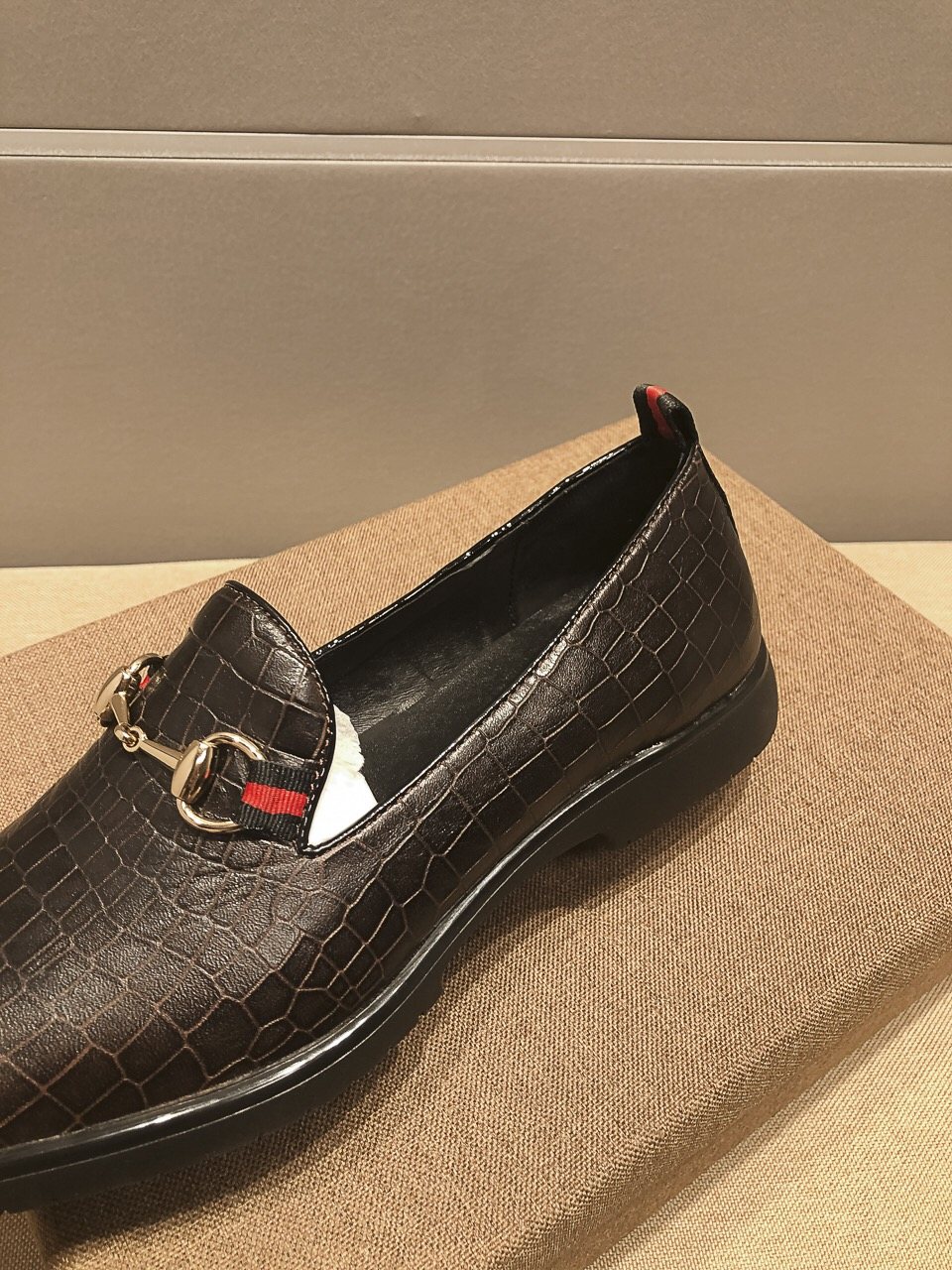 Gucci Black Embossed Horsebit Loafers — detail
