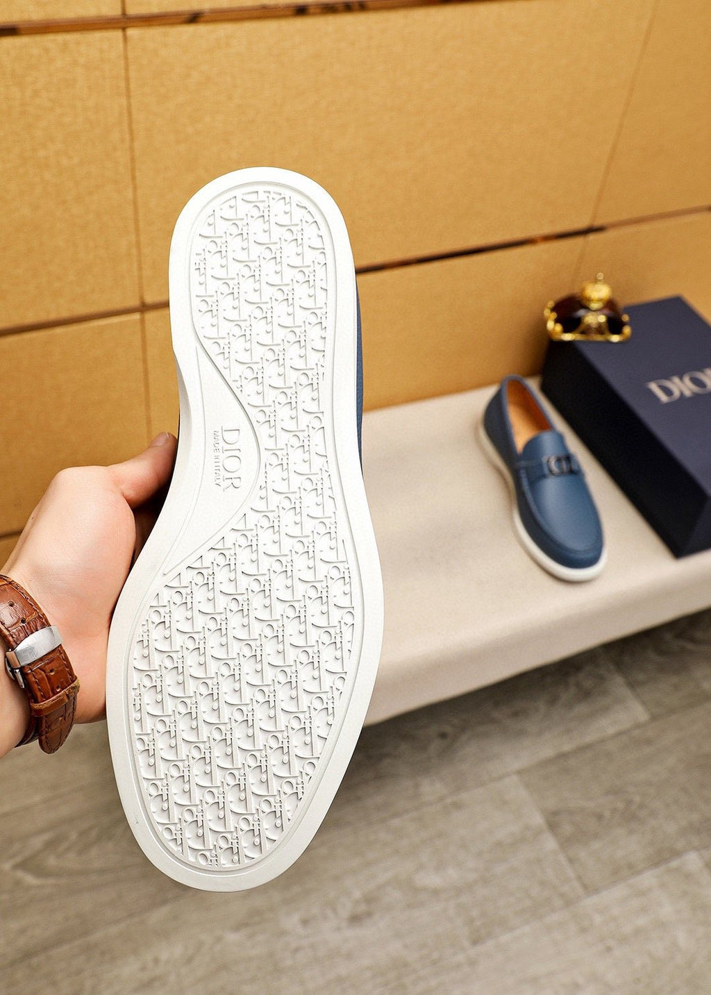 Dior Pebbled Leather Buckle Loafers — model