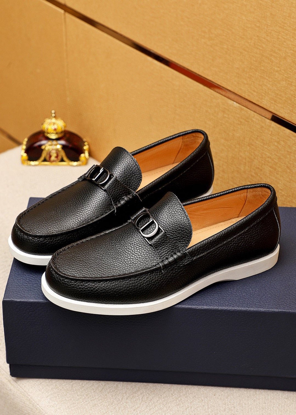 Dior Pebbled Leather Buckle Loafers — front