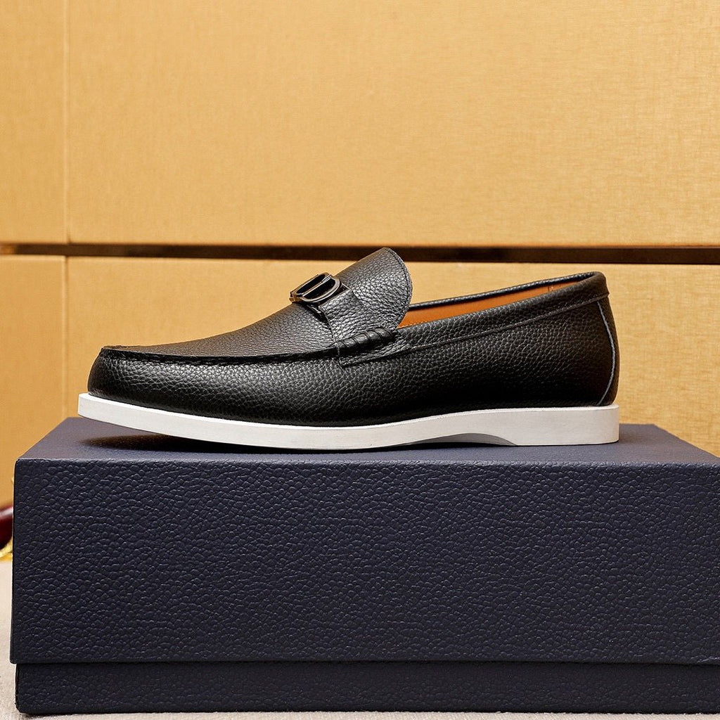 Dior Pebbled Leather Buckle Loafers — side