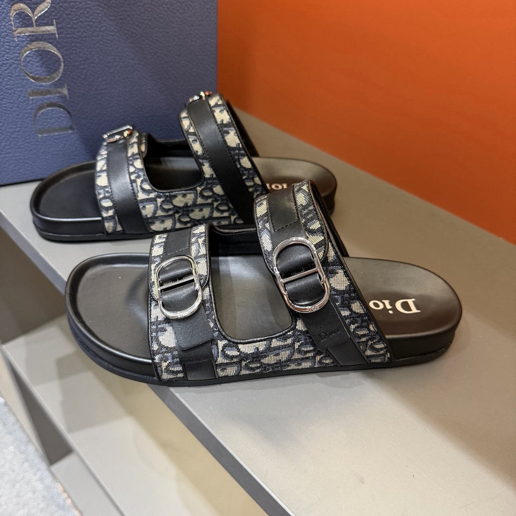 Dior Patterned Buckle Slide Sandals — front