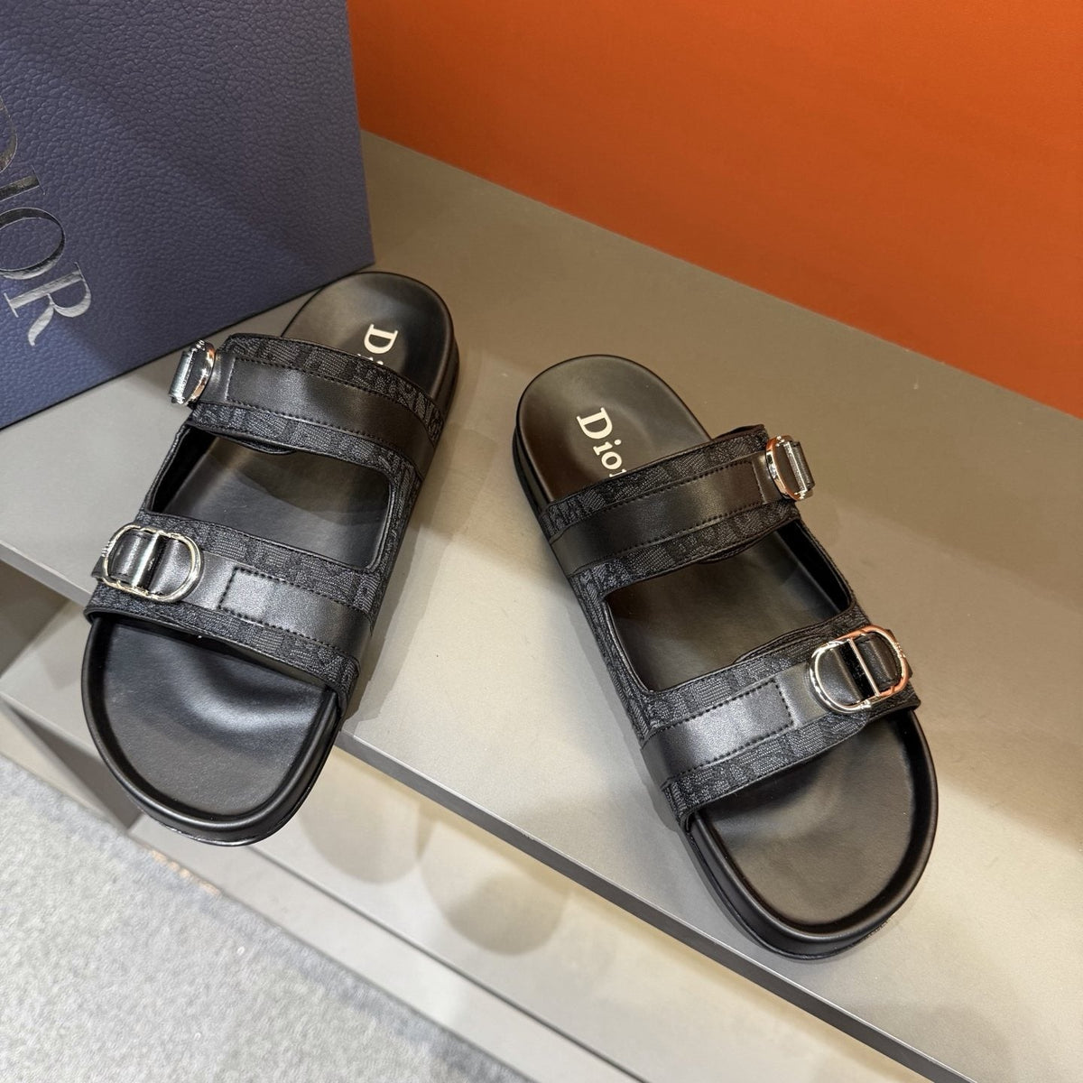 Dior Patterned Buckle Slide Sandals — front