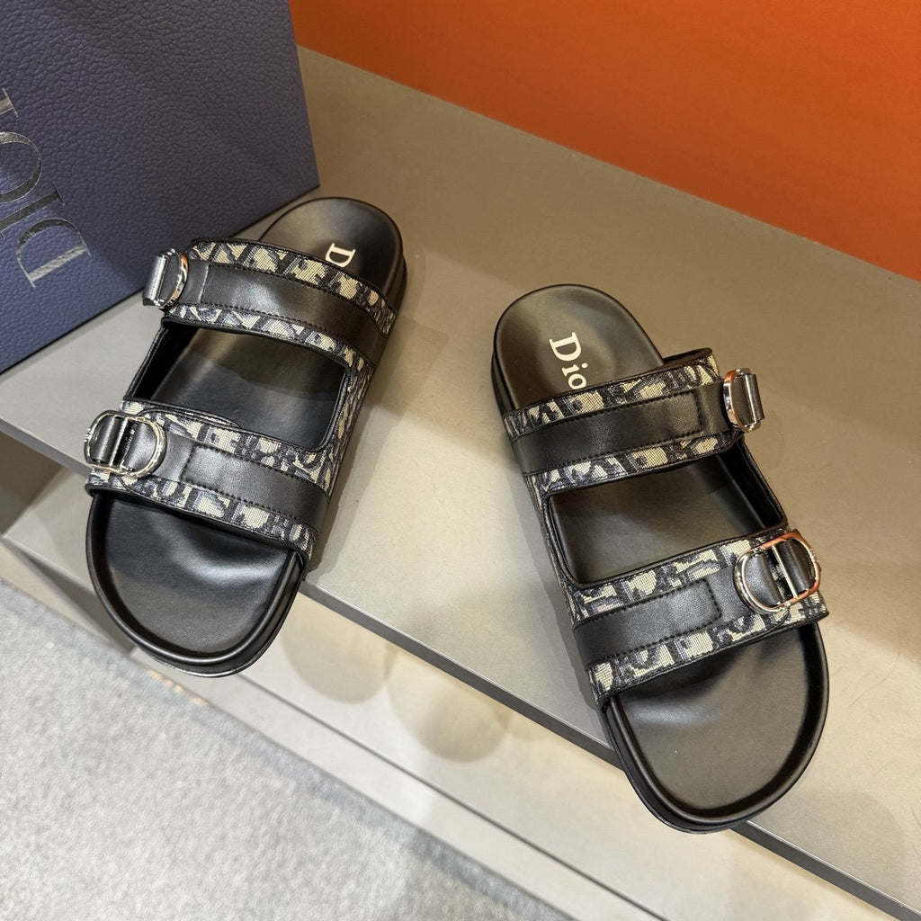 Dior Patterned Buckle Slide Sandals — model