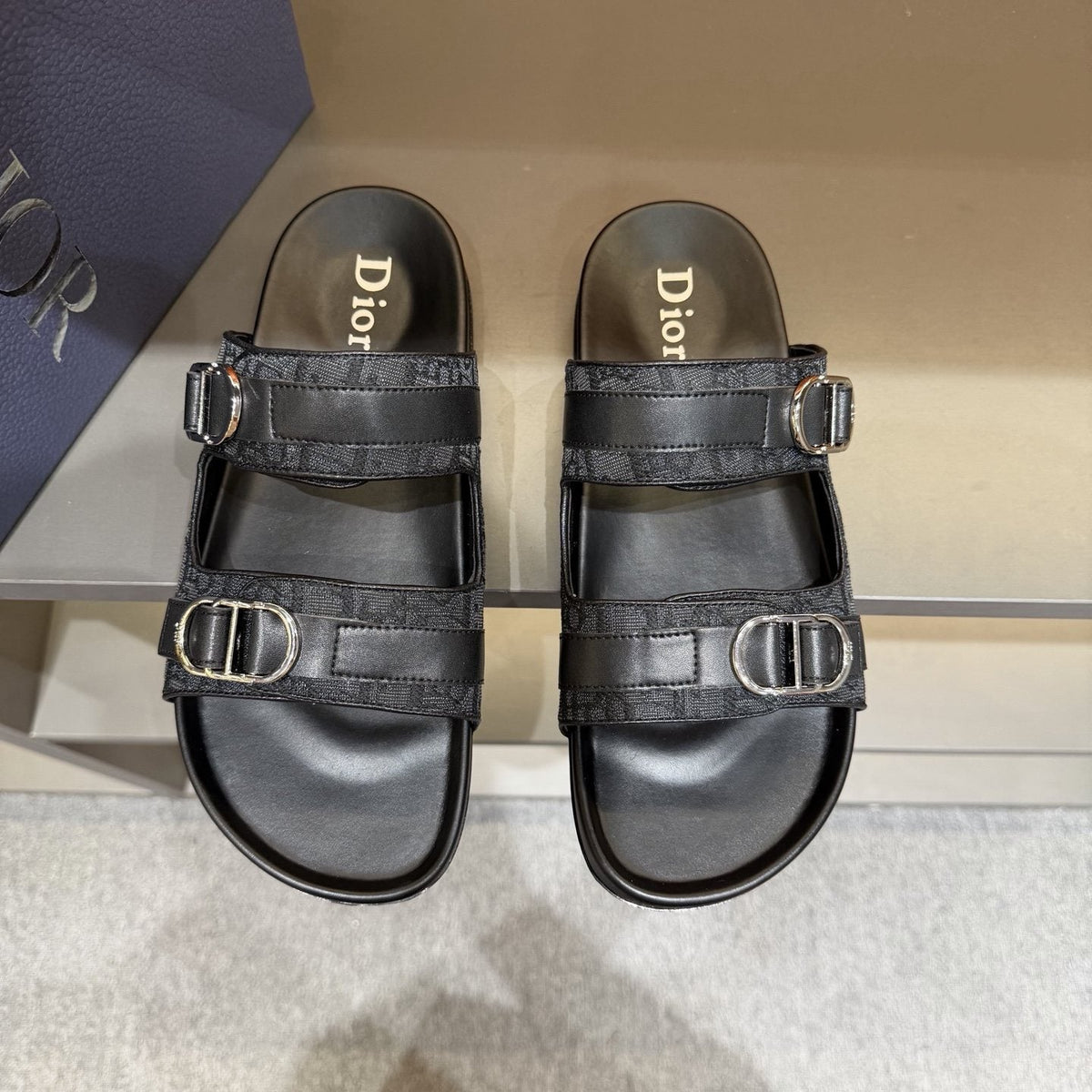 Dior Patterned Buckle Slide Sandals — hero