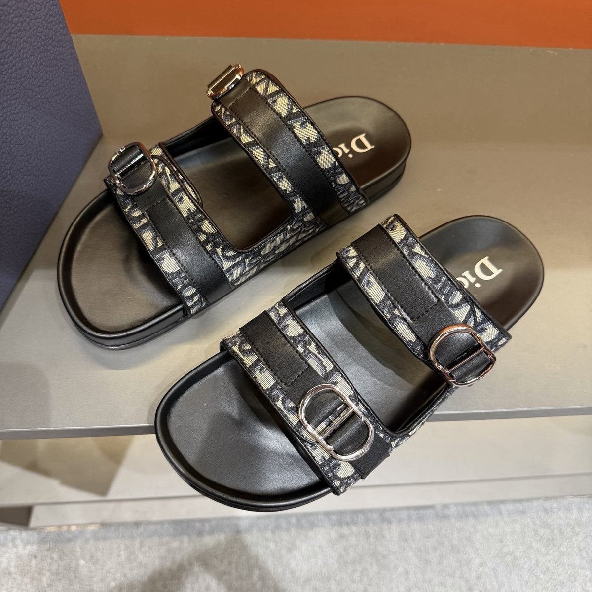 Dior Patterned Buckle Slide Sandals — detail