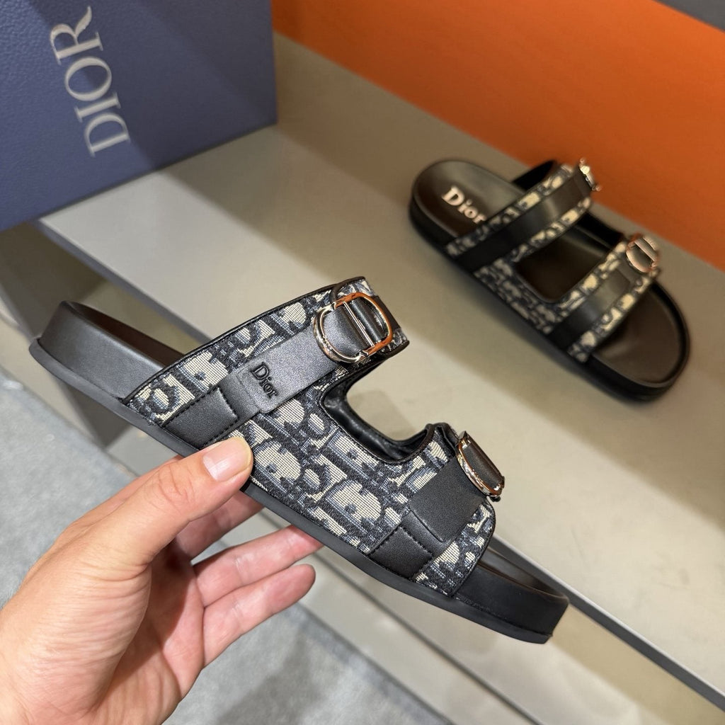 Dior Patterned Buckle Slide Sandals — model
