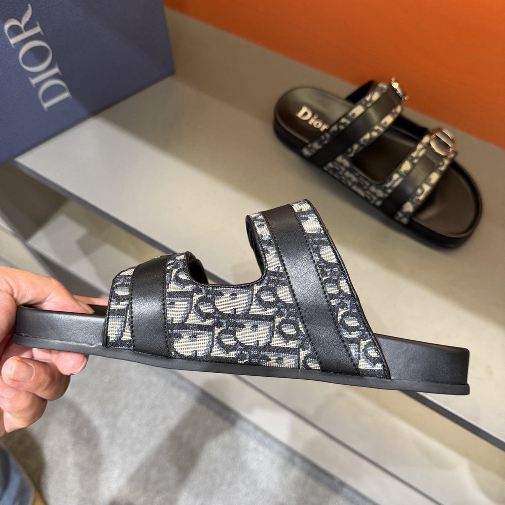 Dior Patterned Buckle Slide Sandals — front