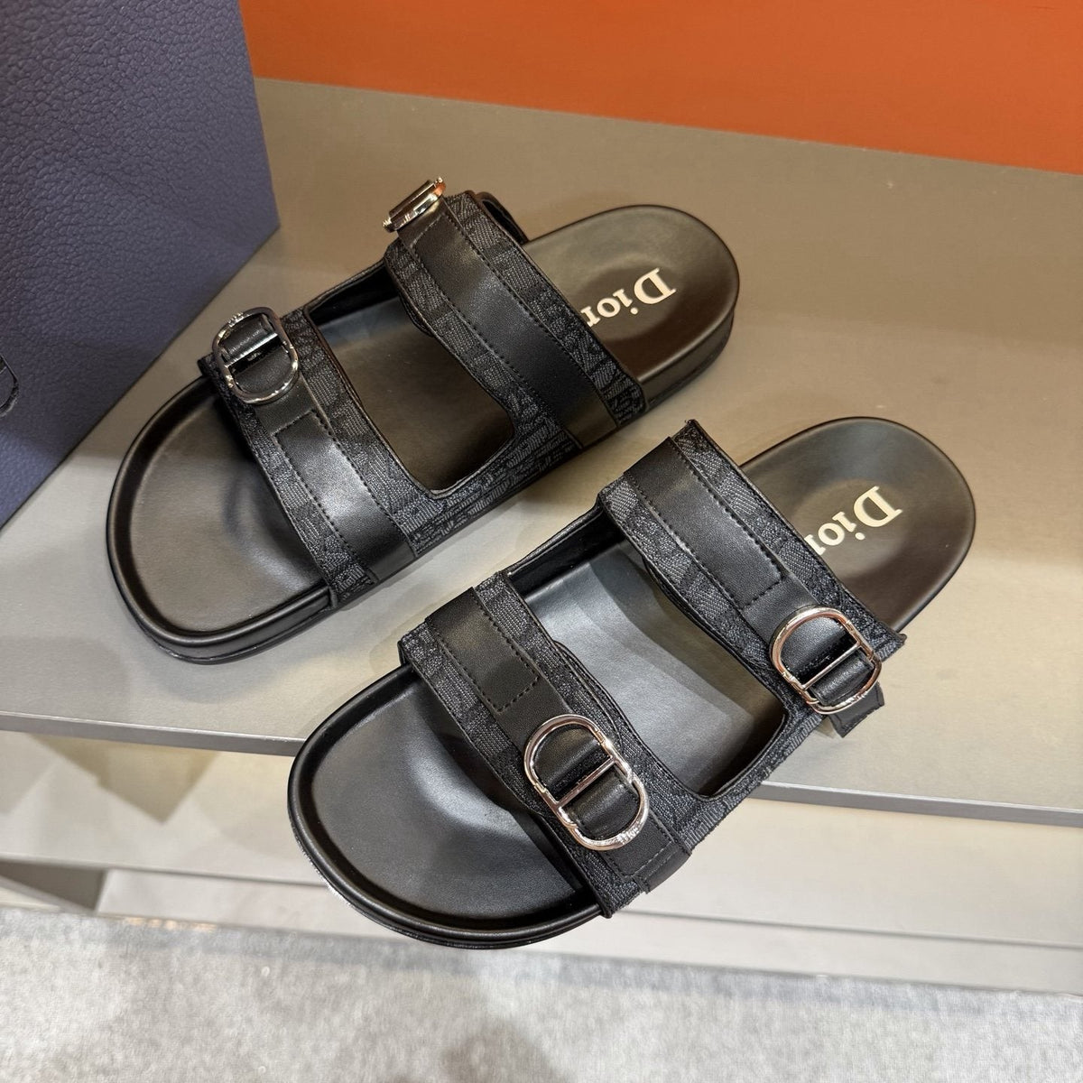 Dior Patterned Buckle Slide Sandals — front