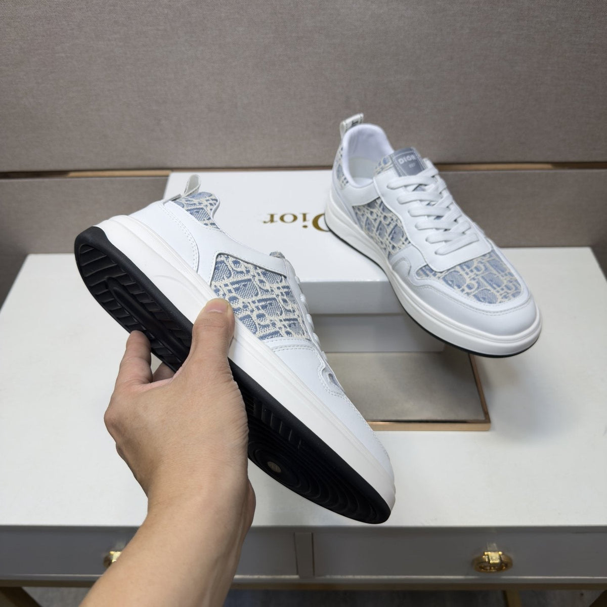 Dior Men's Patterned Panel Low-Top Sneakers — model