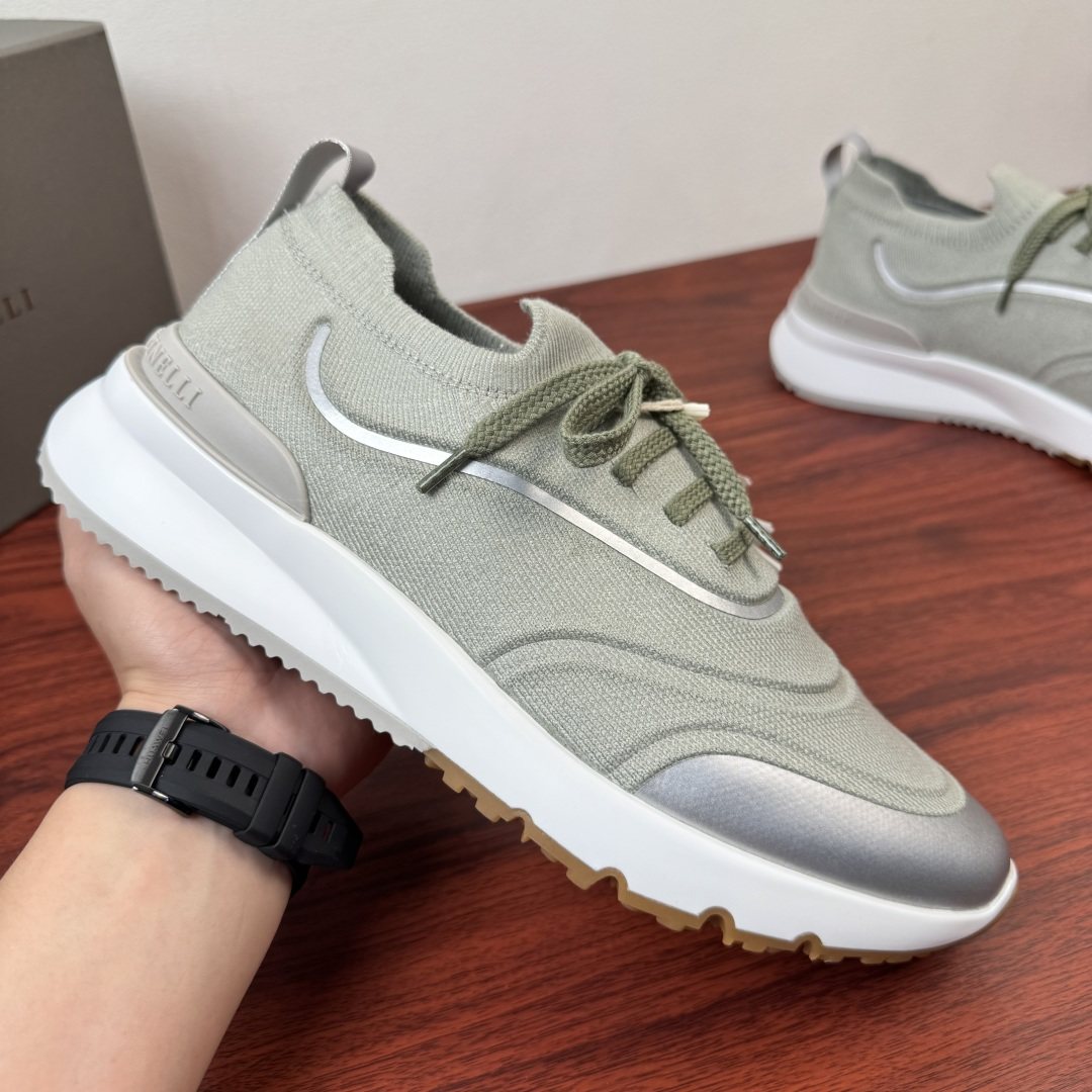 Brunello Cucinelli Light Green Knit Sneakers — side
