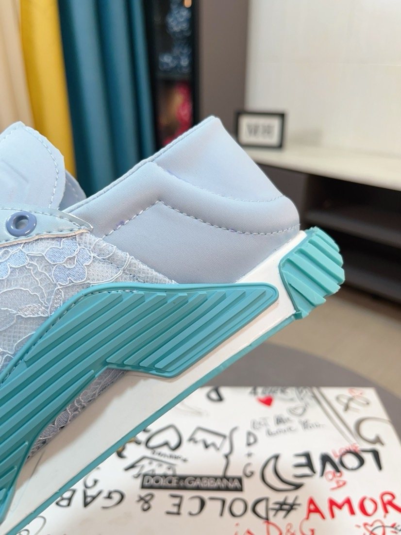 Dolce & Gabbana Turquoise Light Blue & White Sneakers — detail