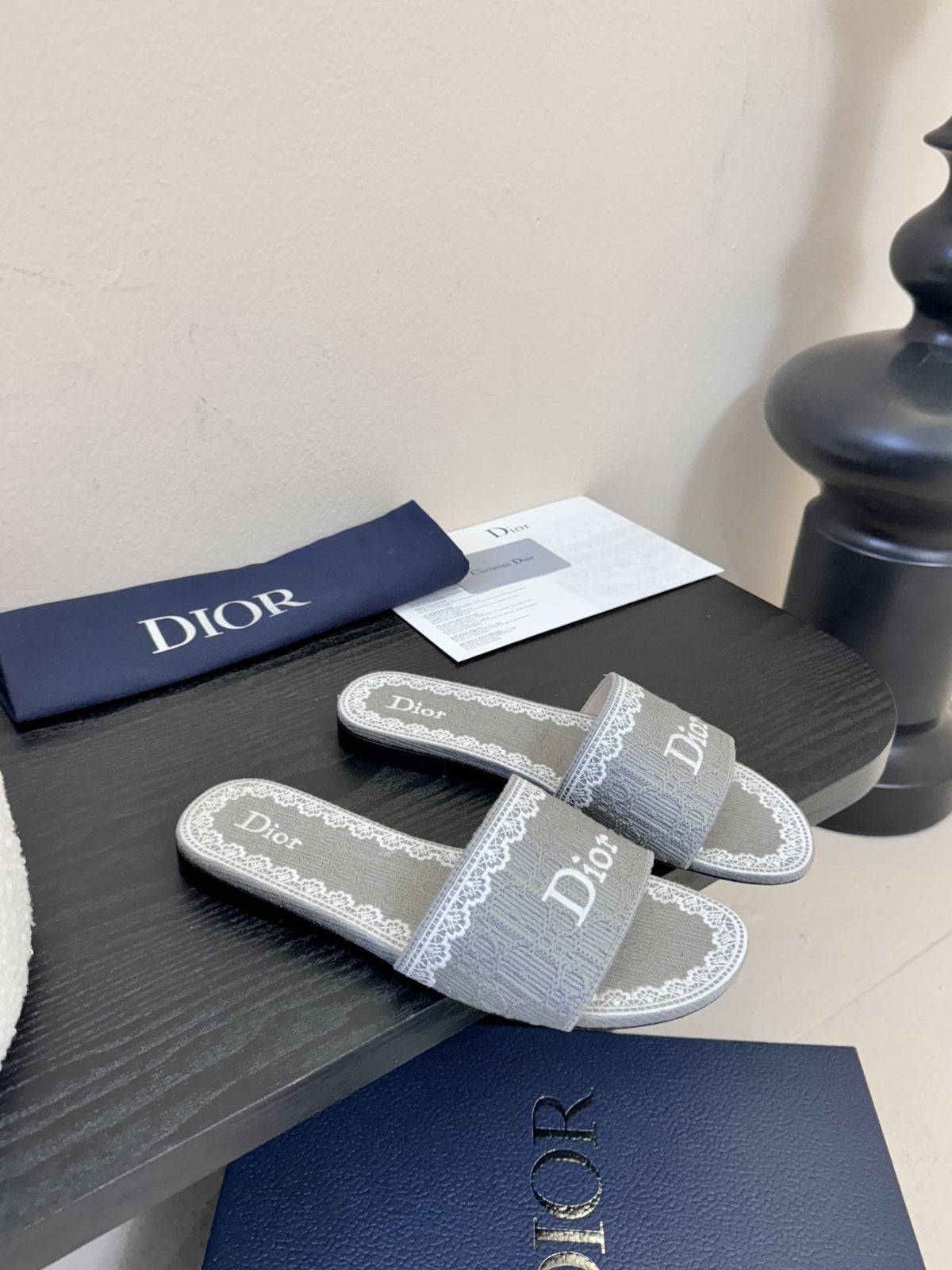 Dior Embroidered Trim Slide Sandals — front