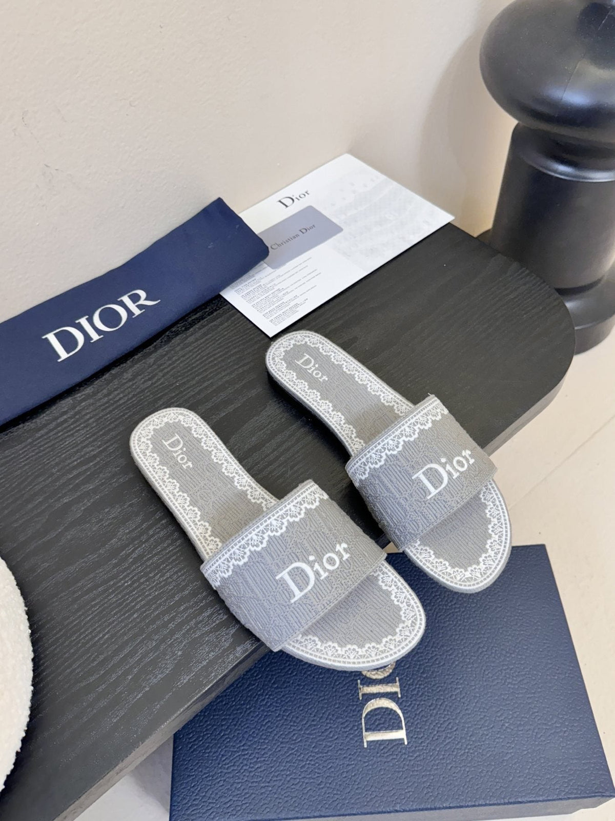 Dior Embroidered Trim Slide Sandals — front