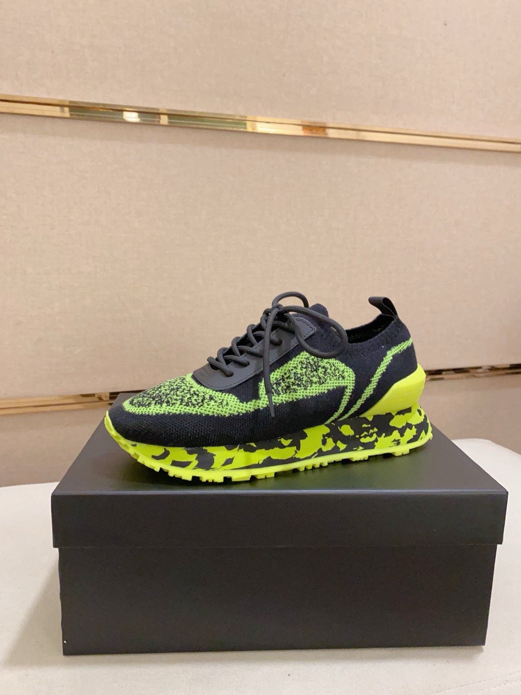 Balmain Neon Lime Knit Low-Top Sneakers — hero