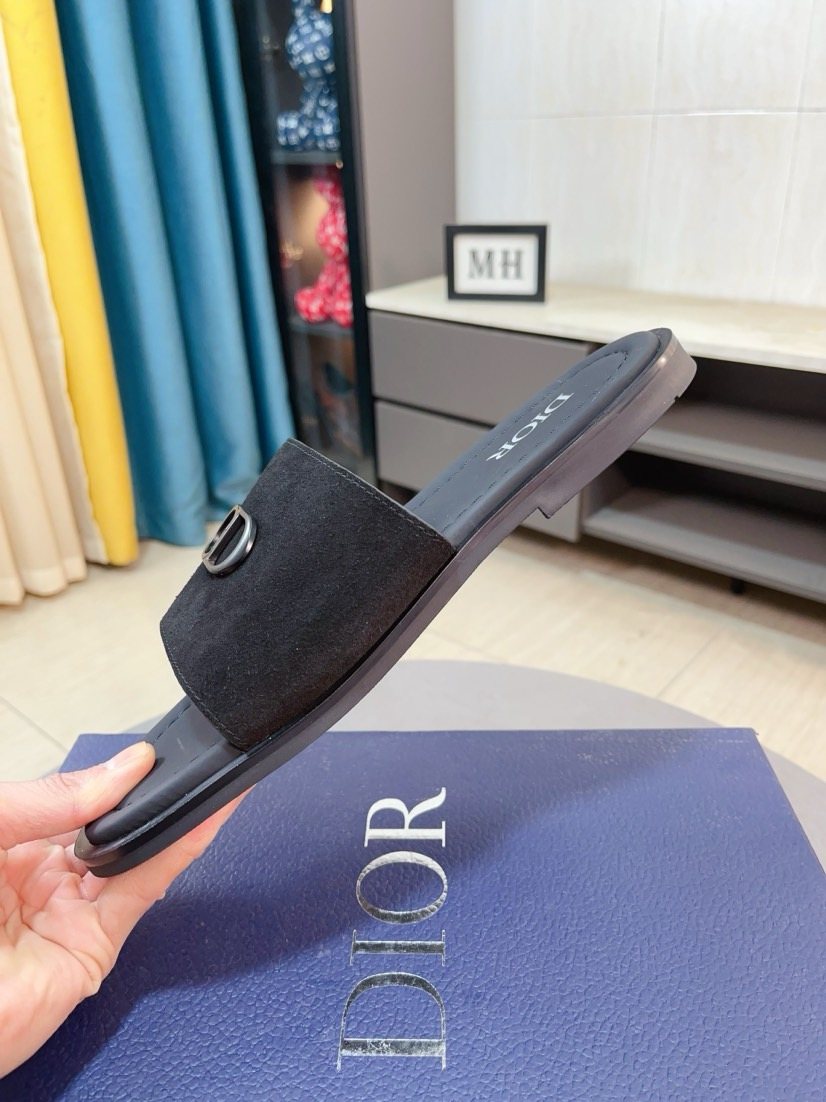 Dior Textured Buckle Slide Sandals — front
