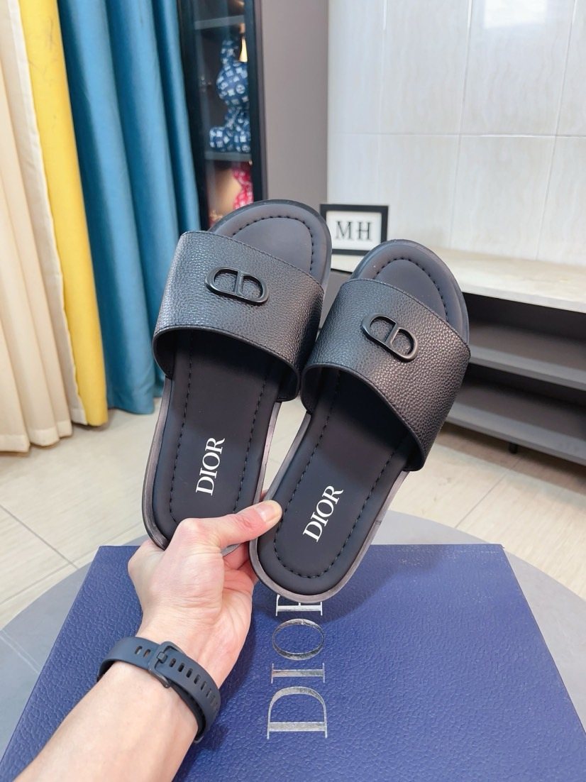 Dior Textured Buckle Slide Sandals — front