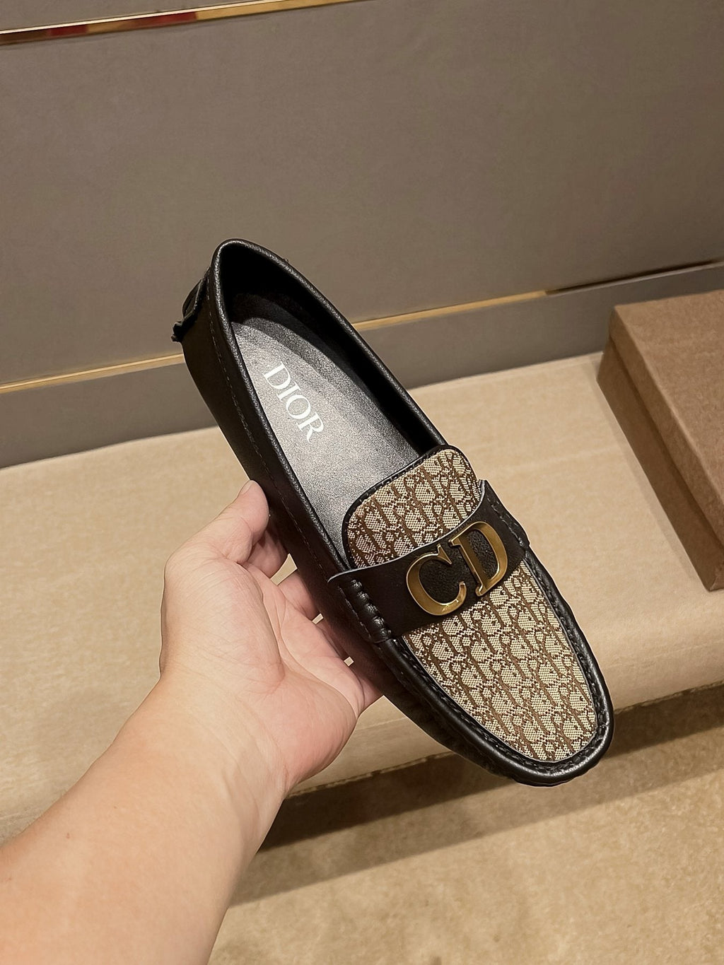 Dior Patterned Vamp Buckle Loafers — front