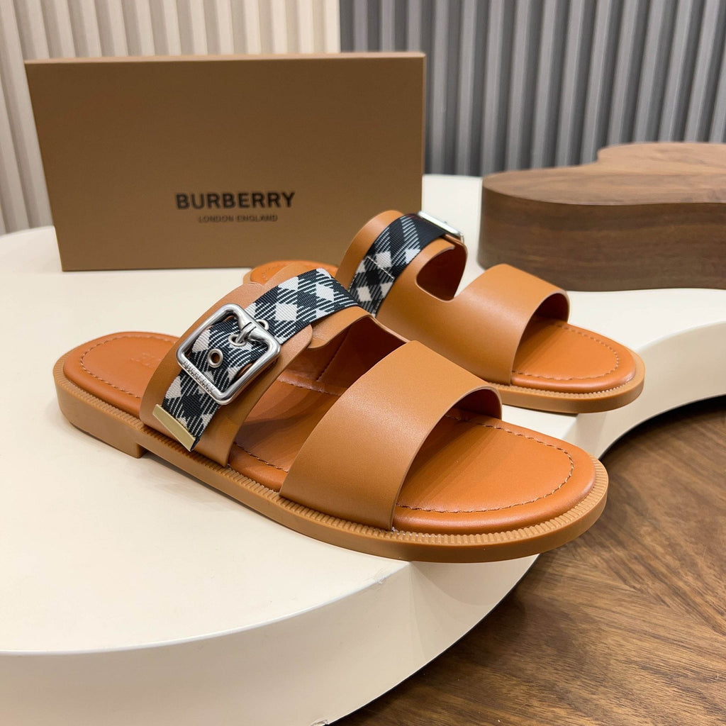 Burberry Plaid Buckle Slide Sandals — hero