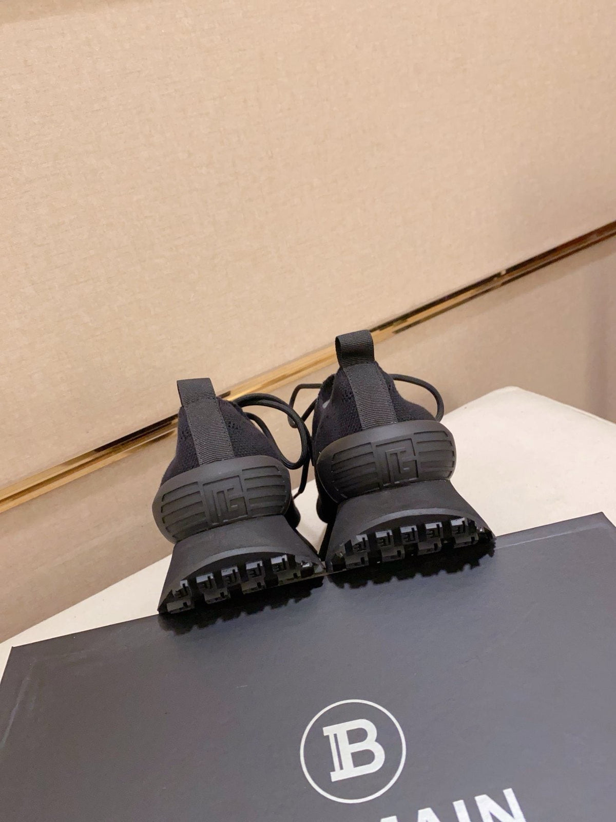Balmain Blue Knit Low-Top Sneakers — back