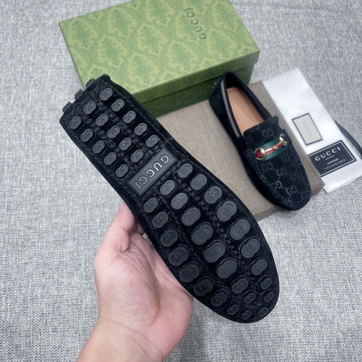 Gucci GG-Pattern Horsebit-Style Loafers — detail