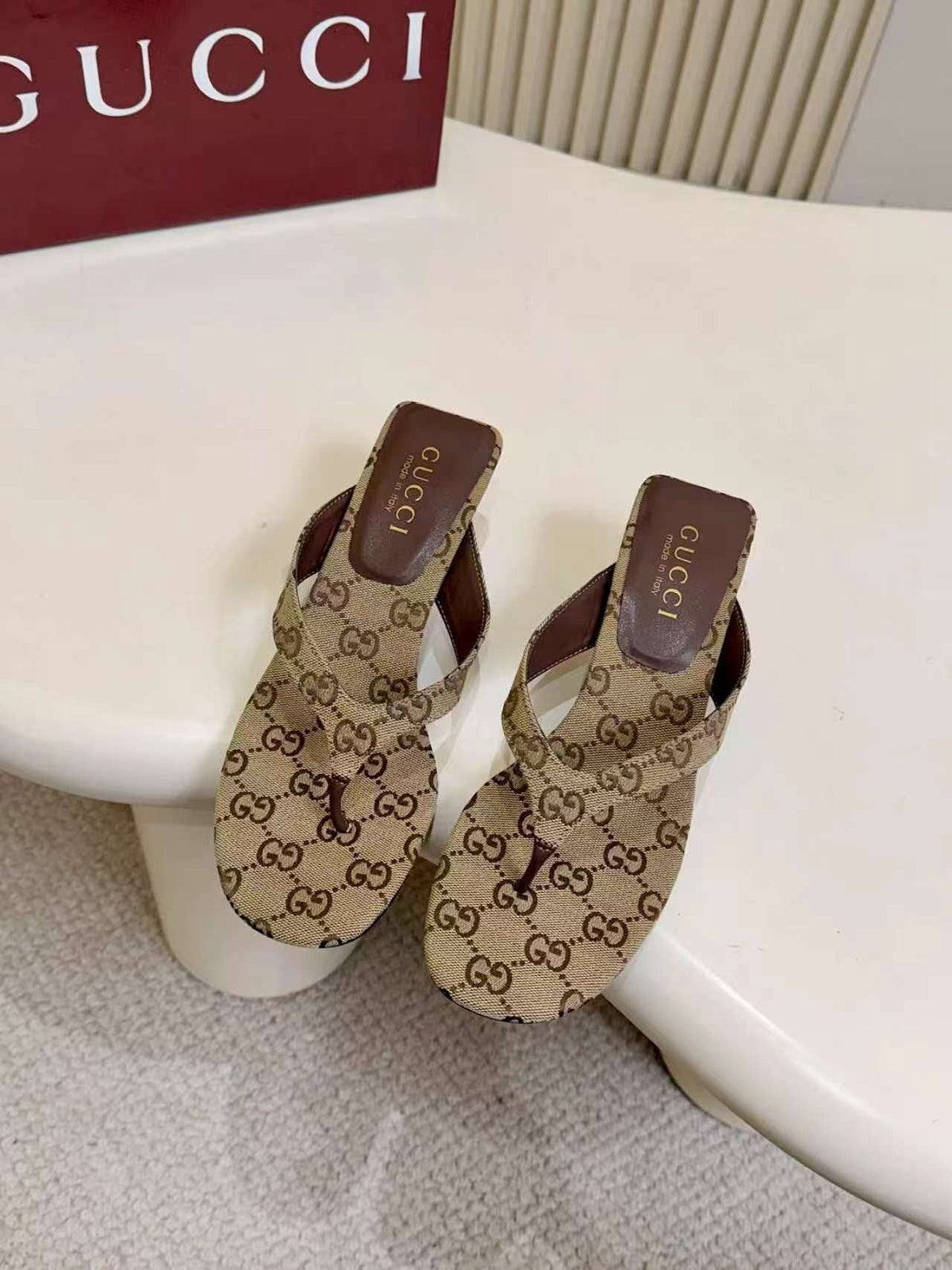 Gucci Monogram Thong Heel Sandals — front