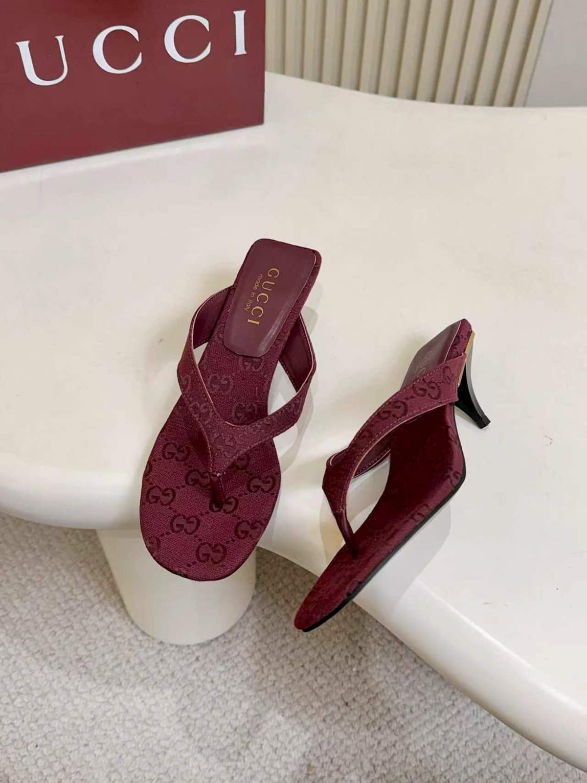 Gucci Monogram Thong Heel Sandals — side