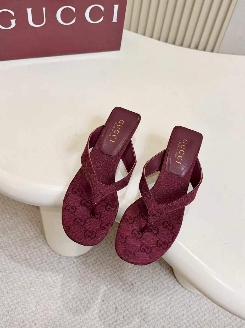 Gucci Monogram Thong Heel Sandals — front