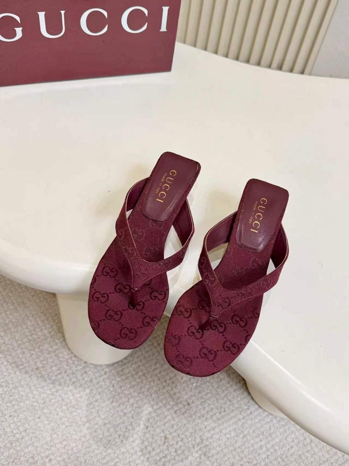 Gucci Monogram Thong Heel Sandals — front