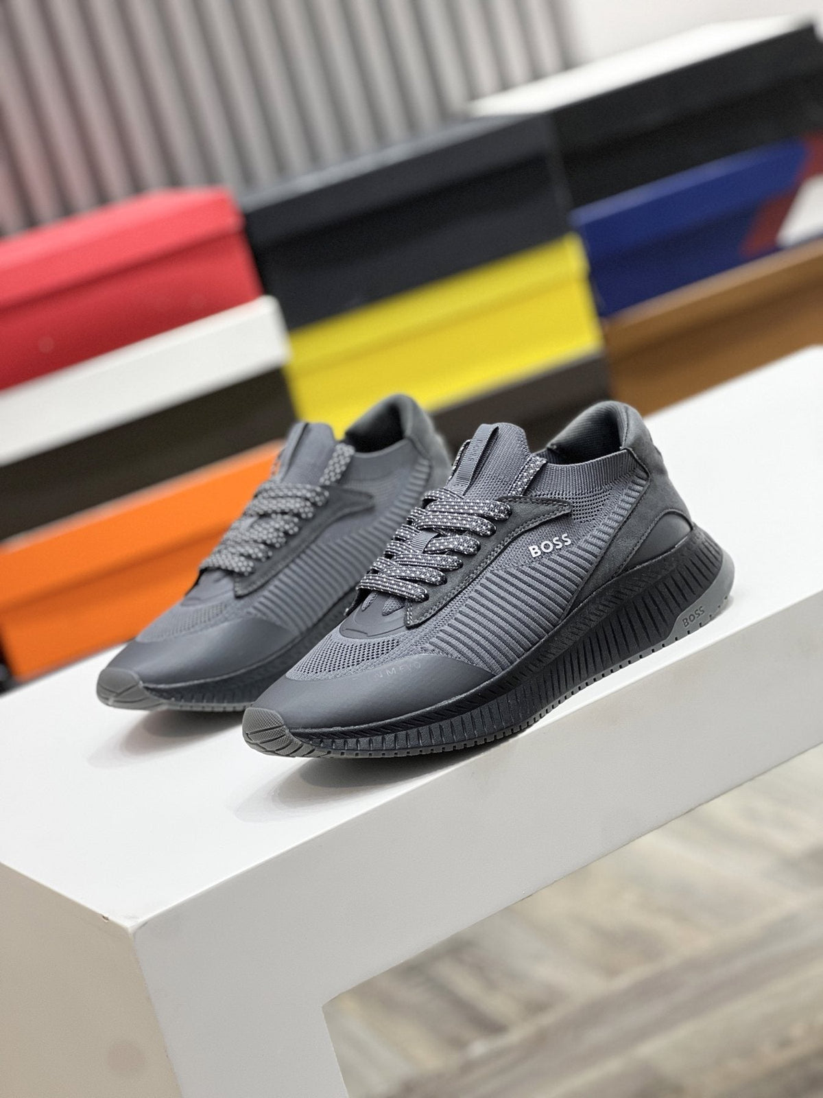 BOSS Knit Ribbed-Sole Sneakers — back